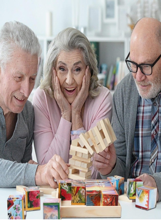 Seenelling 16 Patterns Blocks Cube Tile Matching Dementia Activities for Seniors 2 Sets Wooden Large Piece 3D Puzzles Box for Elderly Alzheimers Easy Memory Games for Dementia - Image 5